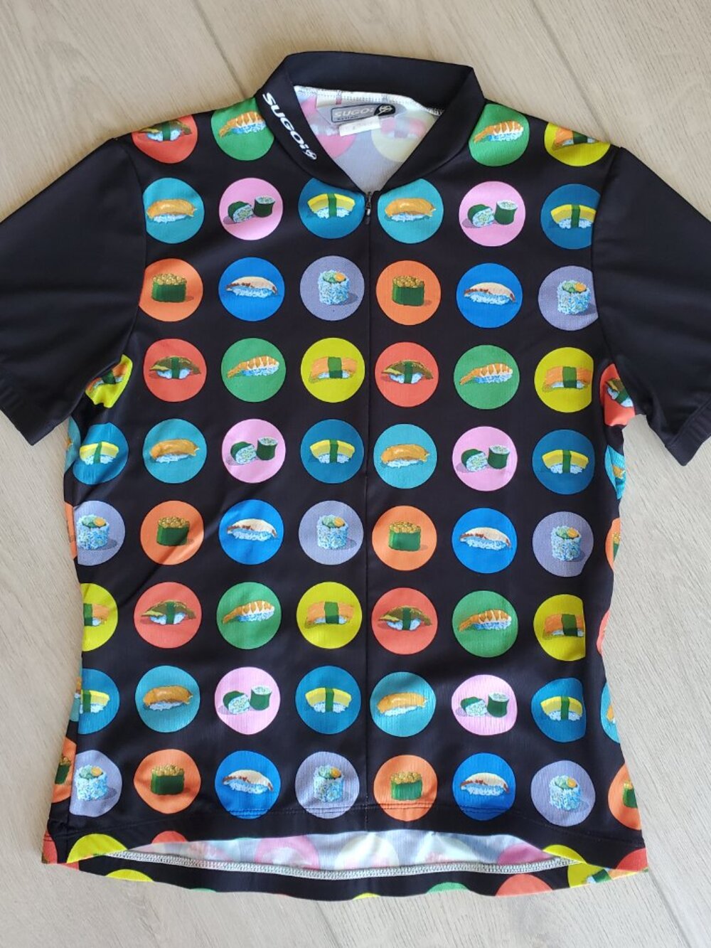 Sugoi Women's Novelty Sushi Print Black Short Sleeve Cycling Jersey Sz Small